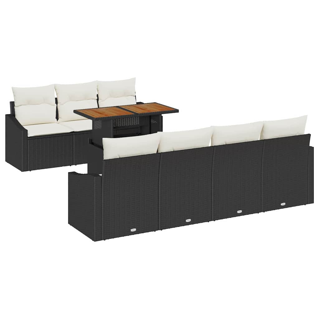 Garten Essgruppe mit Kissen Schwarz und Creme 100 x 55 x 73 cm