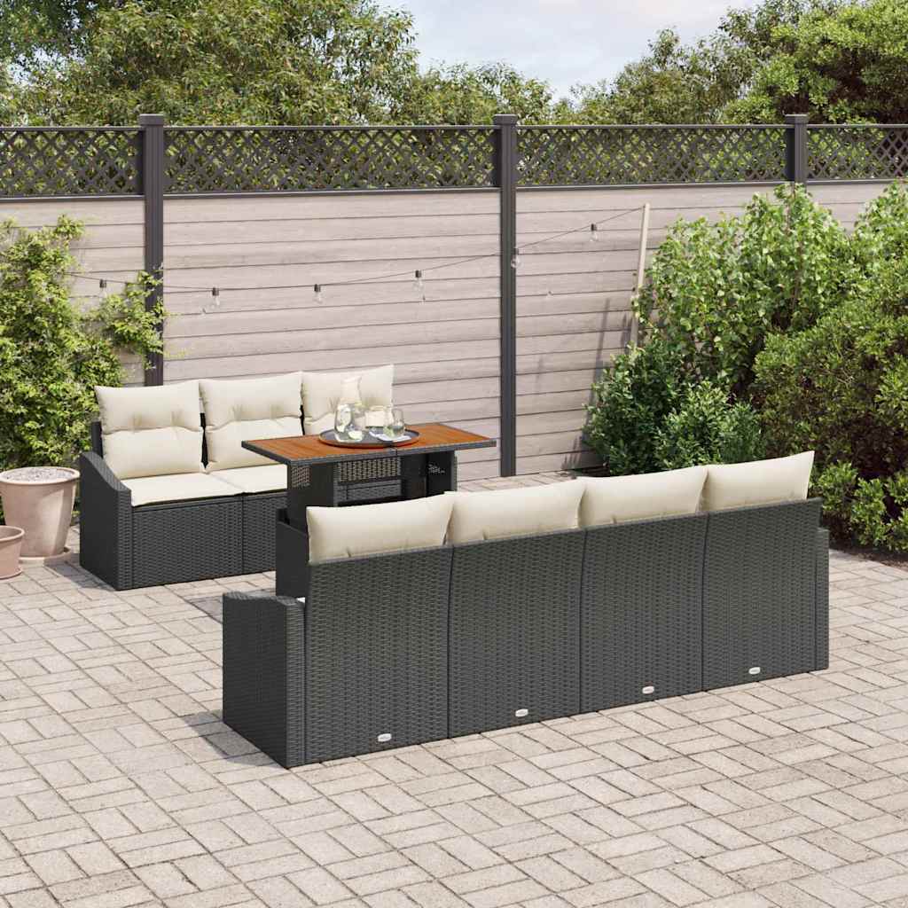 Garten Essgruppe mit Kissen Schwarz und Creme 100 x 55 x 73 cm