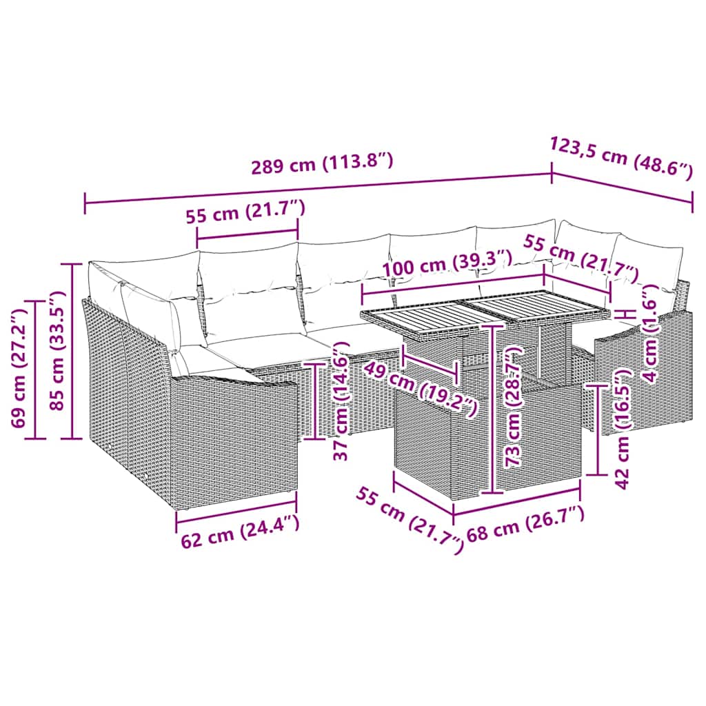 Garten Essgruppe mit Kissen mit Kissen 8 pcs Schwarz und Creme