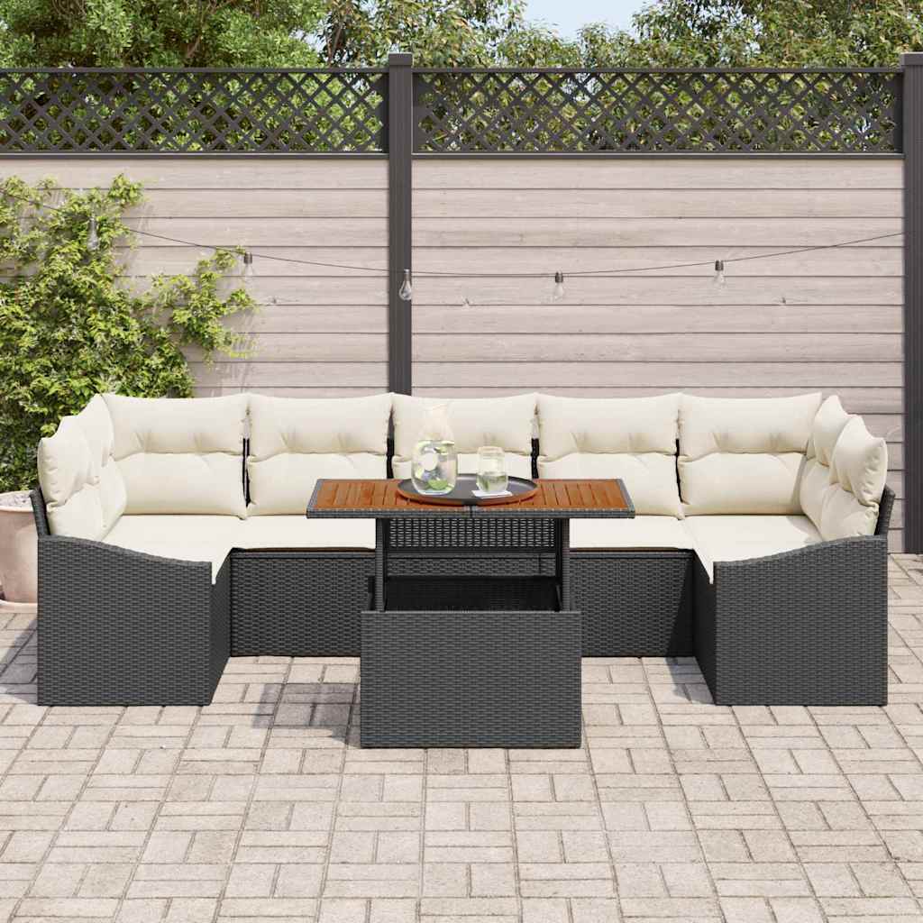Garten Essgruppe mit Kissen mit Kissen 8 pcs Schwarz und Creme