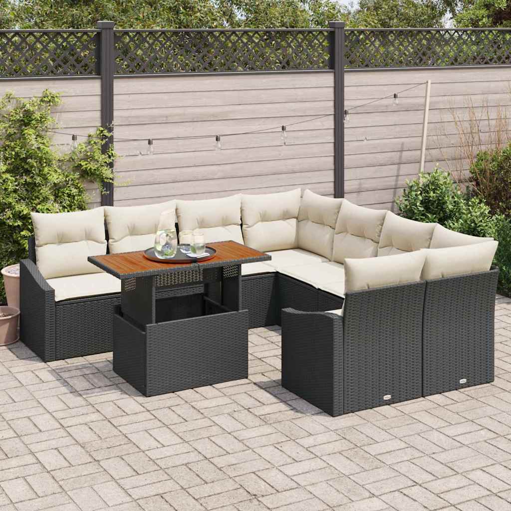 Garten Essgruppe mit Kissen Schwarz und Creme 100 x 55 x 73 cm