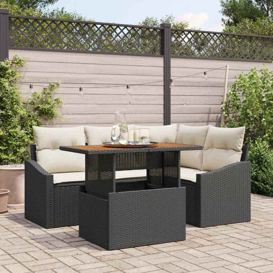 Garten Essgruppe mit Kissen Schwarz und Creme 100 x 55 x 73 cm