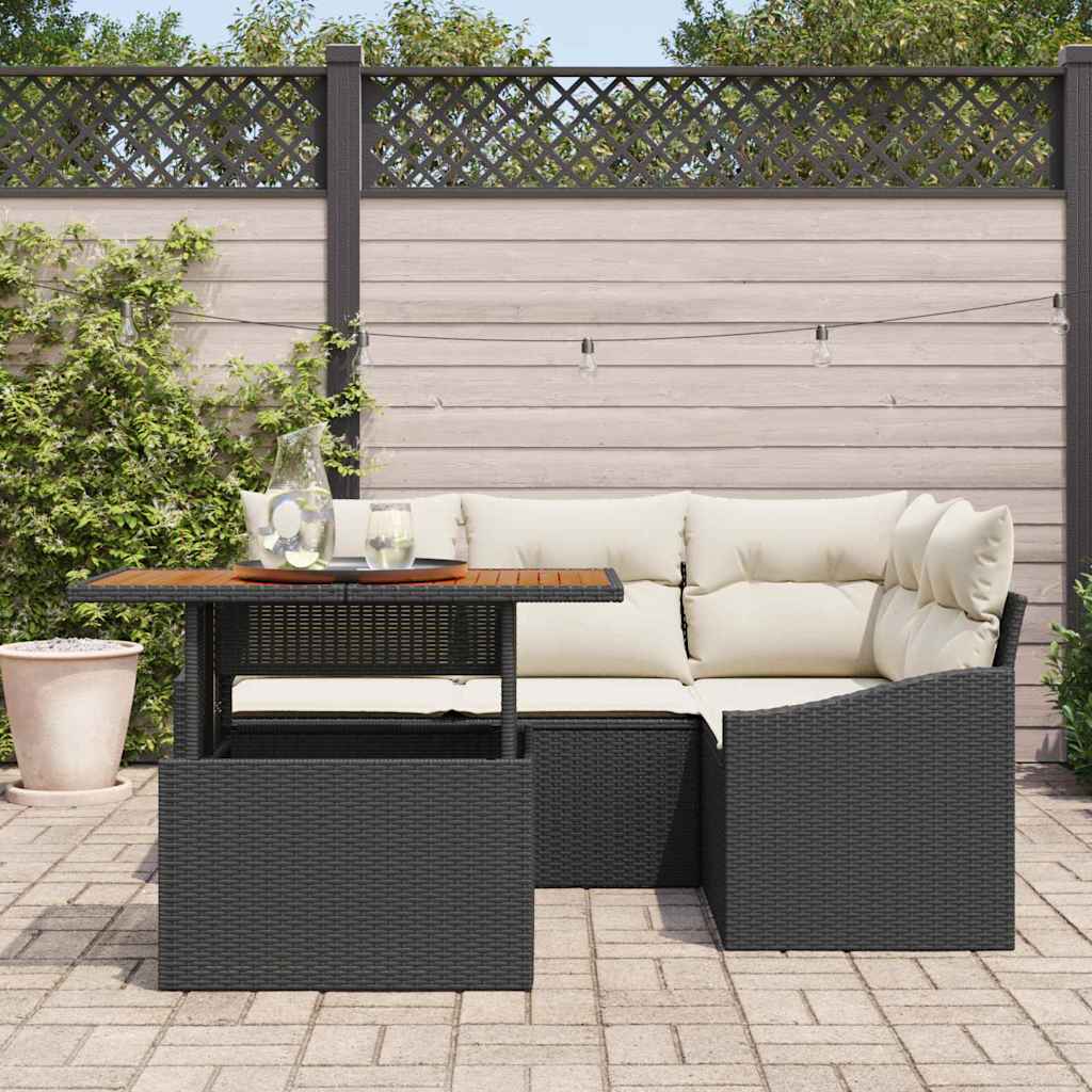Garten Essgruppe mit Kissen Schwarz und Creme 100 x 55 x 73 cm