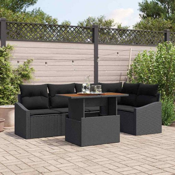 Garten Essgruppe mit Kissen Schwarz und Creme 100 x 55 x 73 cm