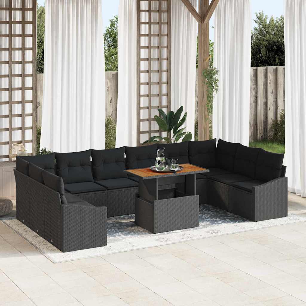 Garten Essgruppe mit Kissen mit Kissen 11 pcs Schwarz und Creme