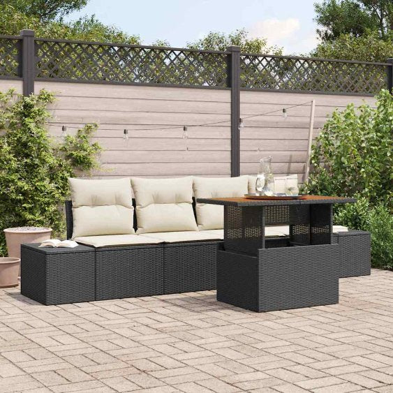 Garten Essgruppe mit Kissen mit Kissen 5 pcs Schwarz und Creme