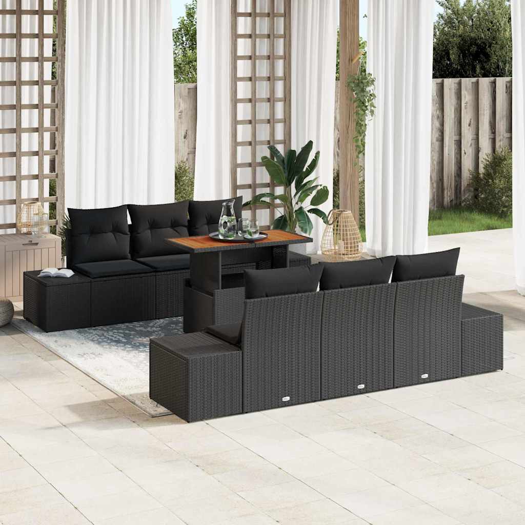 Garten Essgruppe mit Kissen mit Kissen 7 pcs Schwarz und Creme