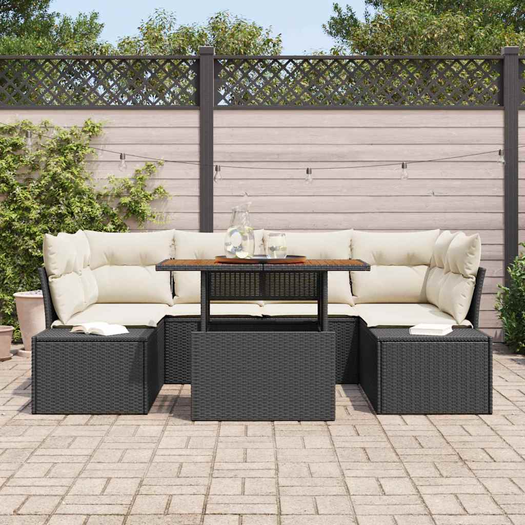 Garten Essgruppe mit Kissen mit Kissen 7 pcs Schwarz und Creme