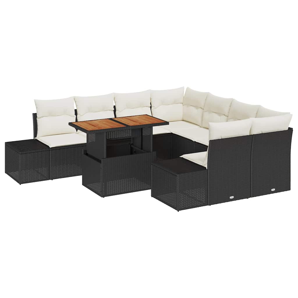 Garten Essgruppe mit Kissen mit Kissen 9 pcs Schwarz und Creme