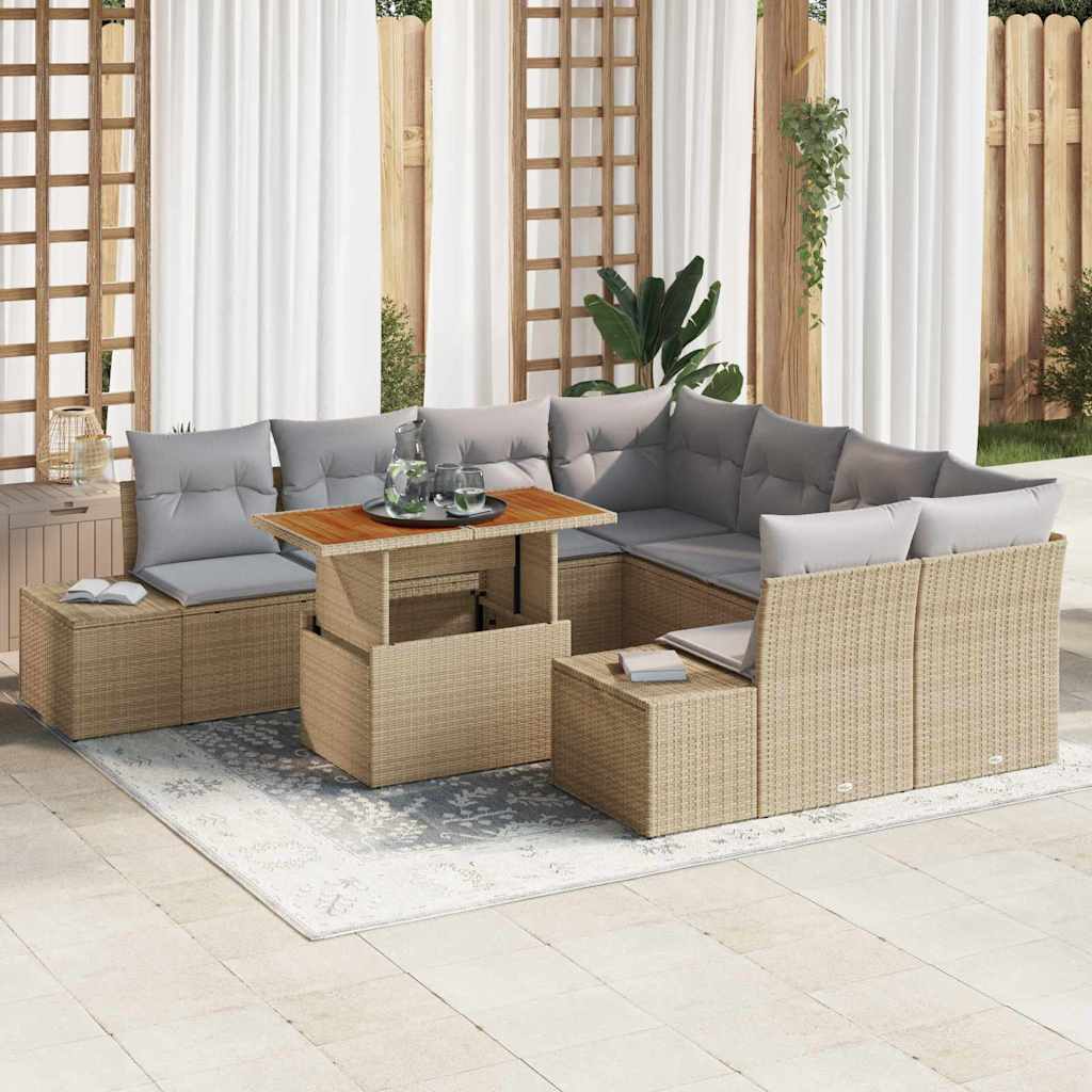 Garten Essgruppe mit Kissen mit Kissen 9 pcs Schwarz und Creme