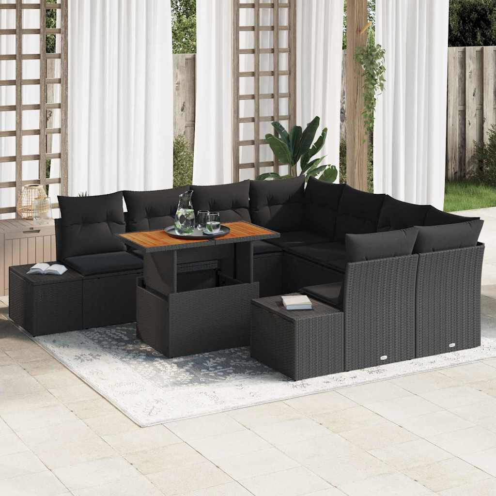 Garten Essgruppe mit Kissen mit Kissen 9 pcs Schwarz und Creme