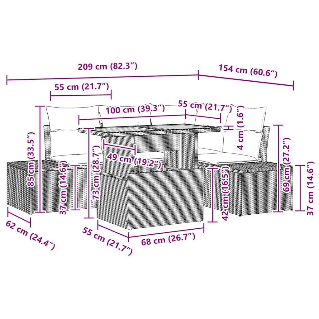 Garten-Sofa-Set mit Kissen mit Kissen 5 pcs Schwarz und Creme