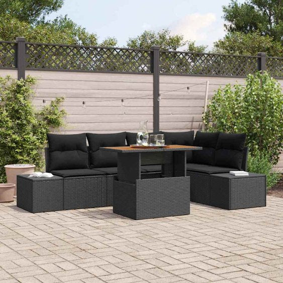 Garten Essgruppe mit Kissen mit Kissen 6 pcs Schwarz und Creme