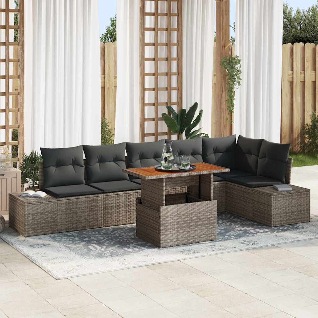Garten Essgruppe mit Kissen mit Kissen 7 pcs Schwarz und Creme