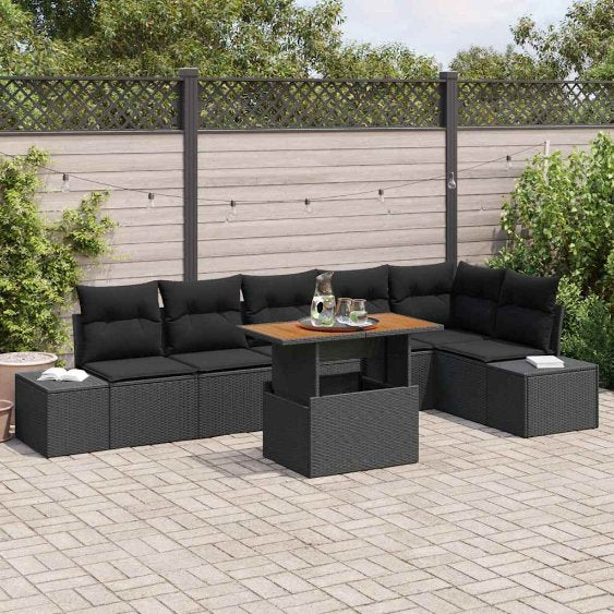 Garten Essgruppe mit Kissen mit Kissen 7 pcs Schwarz und Creme