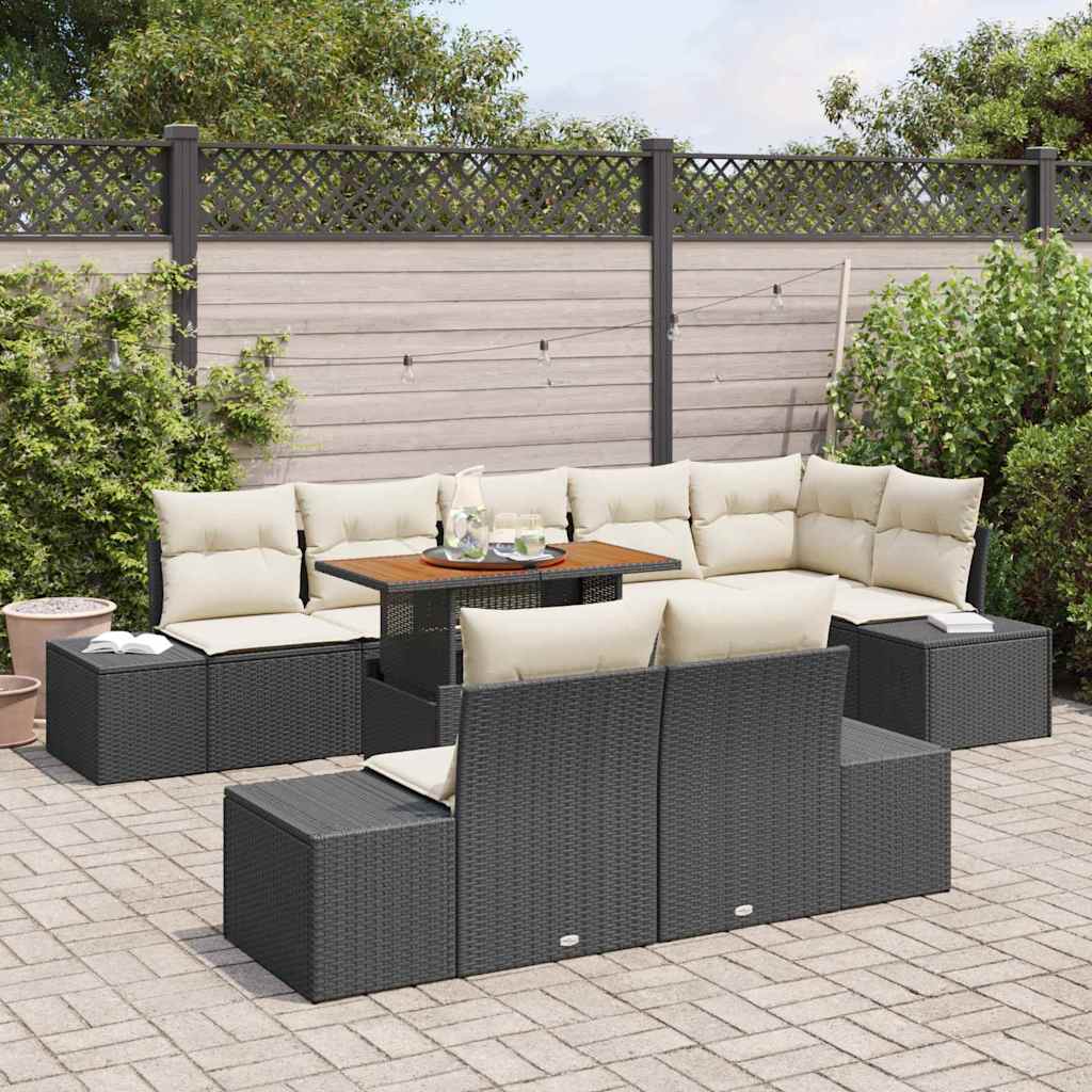 Garten Essgruppe mit Kissen mit Kissen 9 pcs Schwarz und Creme