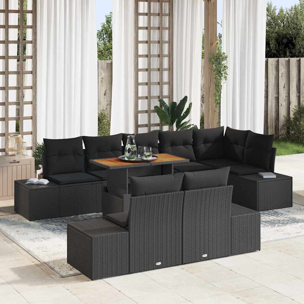 Garten Essgruppe mit Kissen mit Kissen 9 pcs Schwarz und Creme