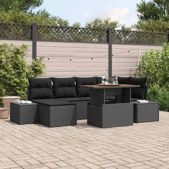 Garten Essgruppe mit Kissen 7 pcs Schwarz und Creme
