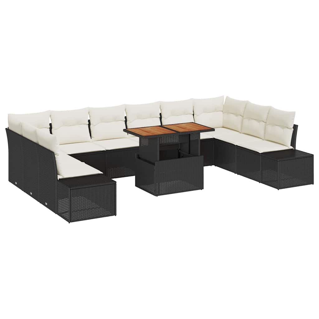 Garten-Sofa-Set mit Kissen mit Kissen 11 pcs Schwarz und Creme