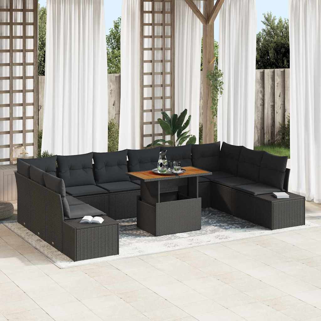 Garten-Sofa-Set mit Kissen mit Kissen 11 pcs Schwarz und Creme