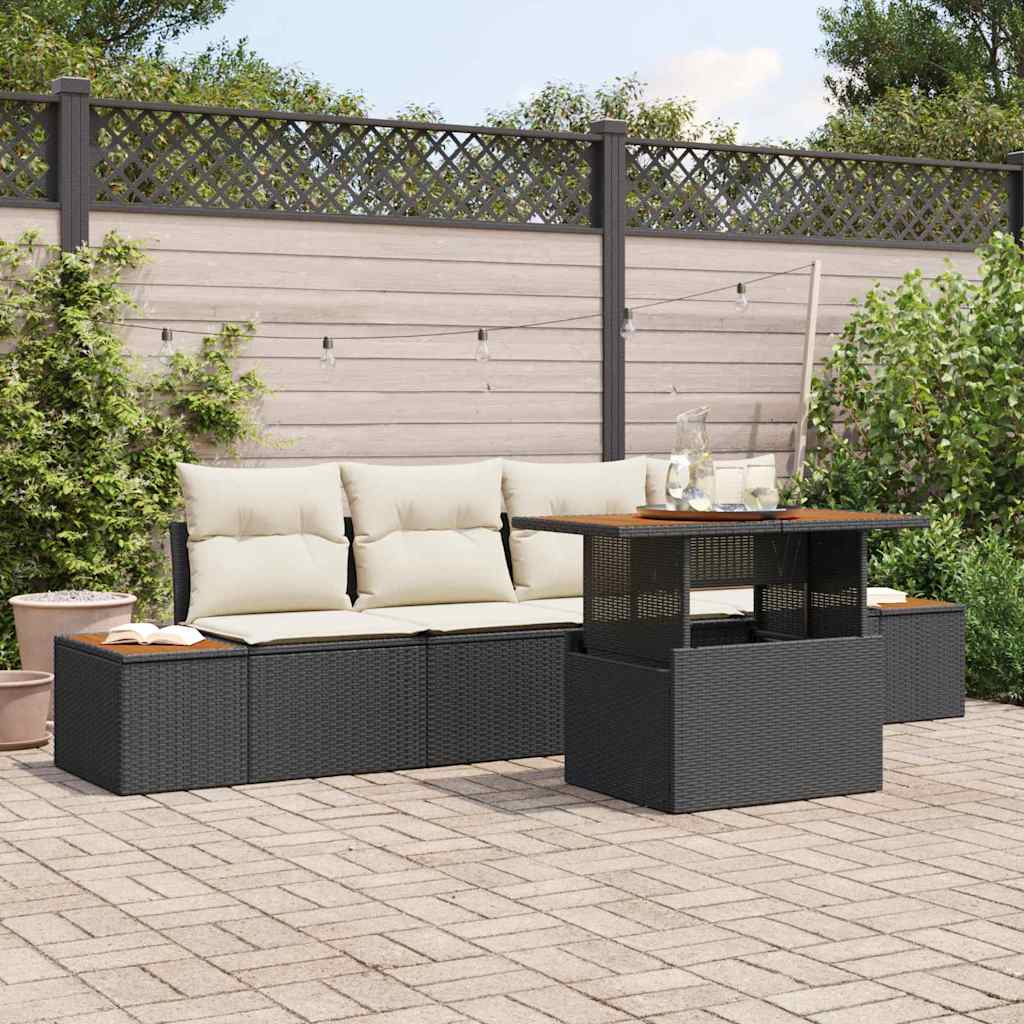 Garten Essgruppe mit Kissen mit Kissen 5 pcs Schwarz und Beige