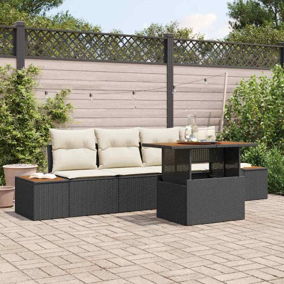 Garten Essgruppe mit Kissen mit Kissen 5 pcs Schwarz und Beige