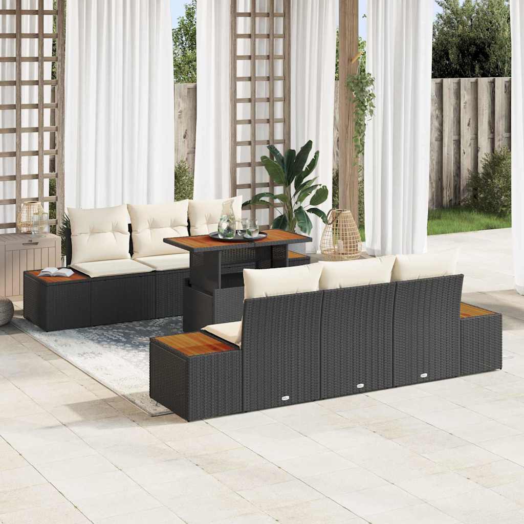 Garten Essgruppe mit Kissen mit Kissen 7 pcs Schwarz und Beige