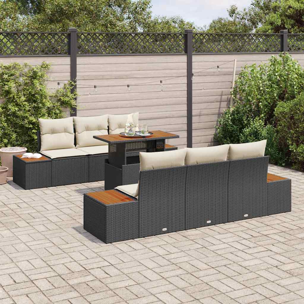Garten Essgruppe mit Kissen mit Kissen 7 pcs Schwarz und Beige