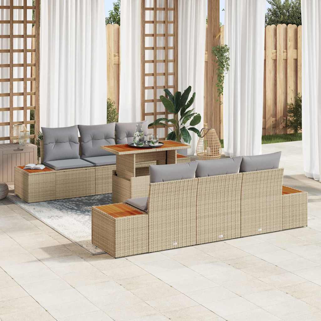 Garten Essgruppe mit Kissen mit Kissen 7 pcs Schwarz und Beige