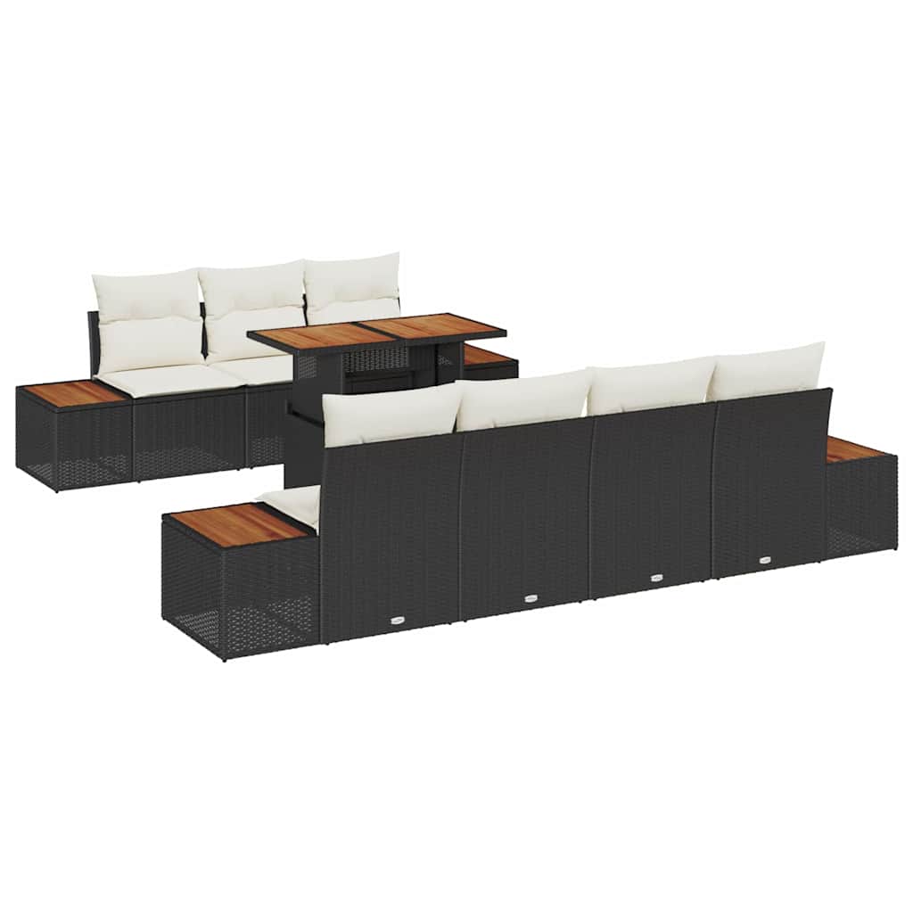 Garten-Sofa-Set mit Kissen 8 pcs Schwarz Poly Rattan