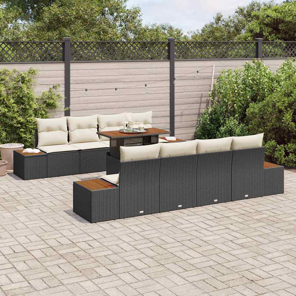 Garten Essgruppe mit Kissen mit Kissen 9 pcs Schwarz und Beige