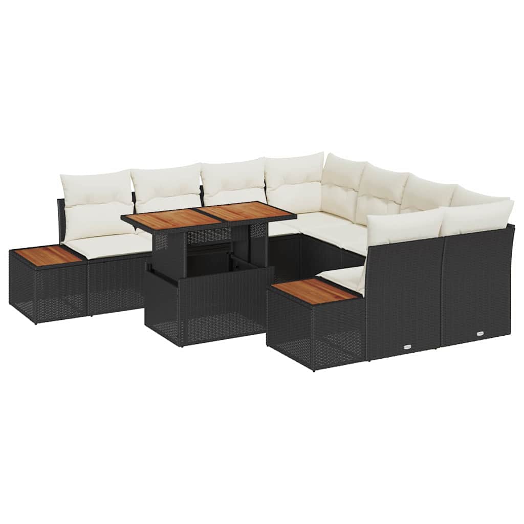 Garten Essgruppe mit Kissen mit Kissen 9 pcs Schwarz und Beige