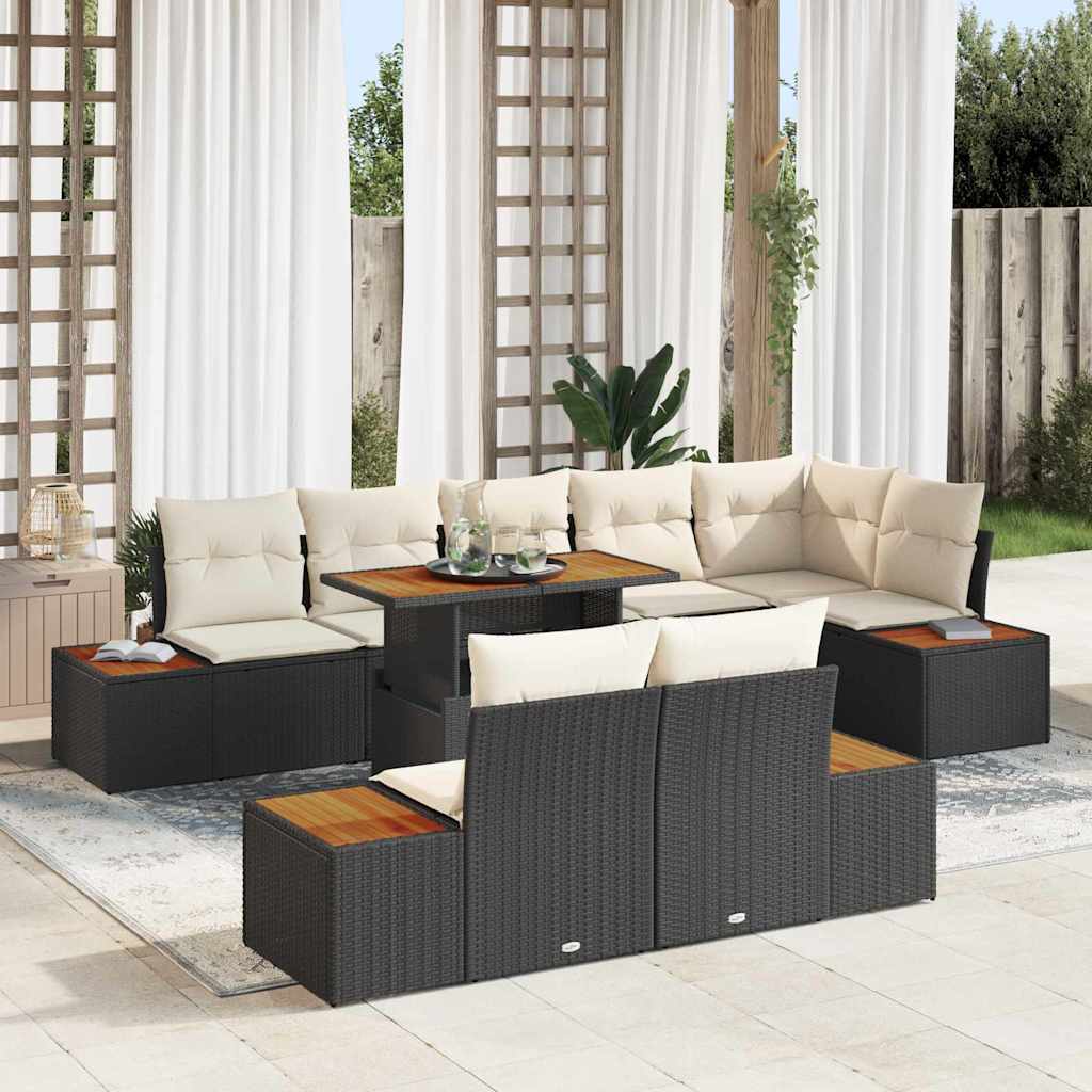 Garten Essgruppe mit Kissen mit Kissen 9 pcs Schwarz und Beige