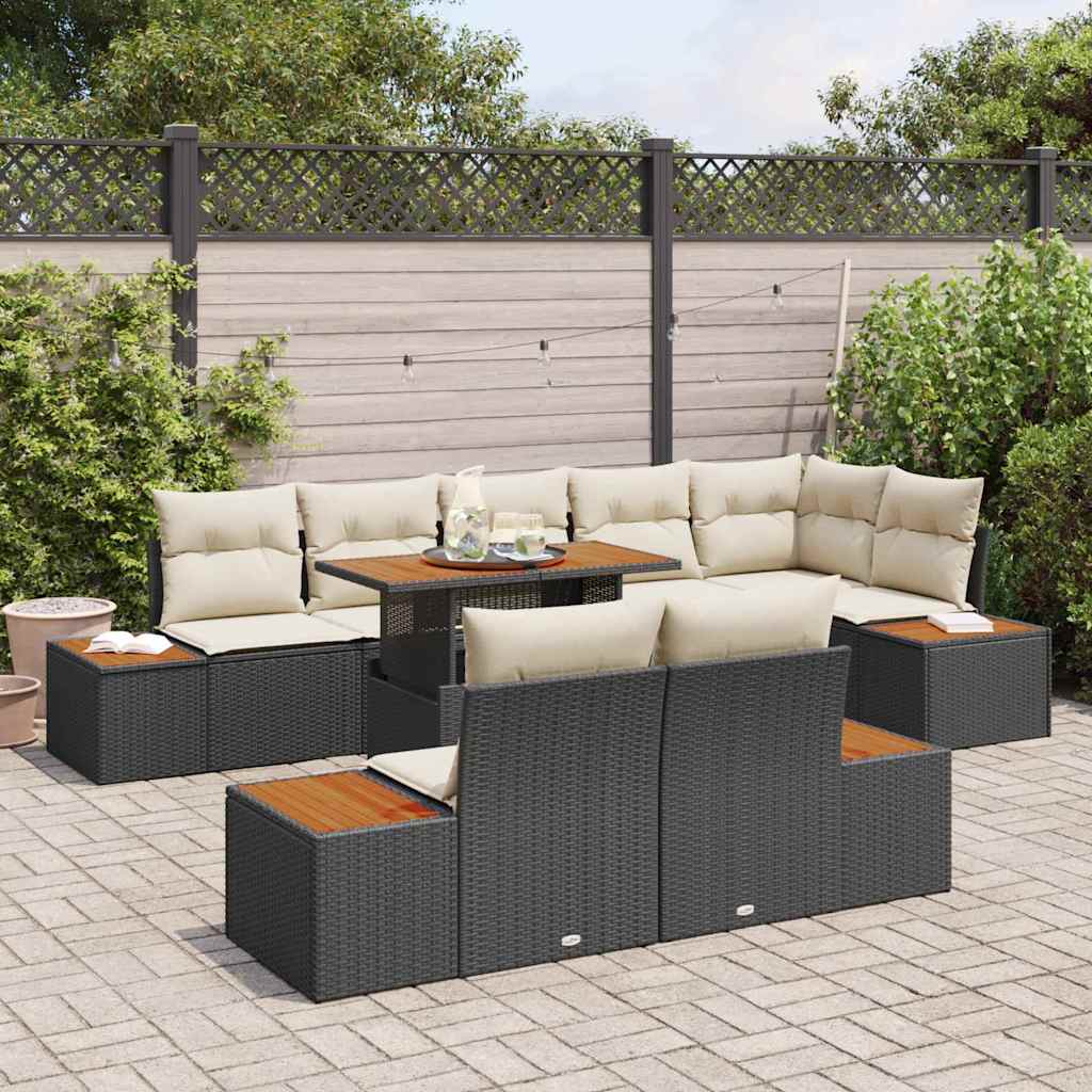 Garten Essgruppe mit Kissen mit Kissen 9 pcs Schwarz und Beige