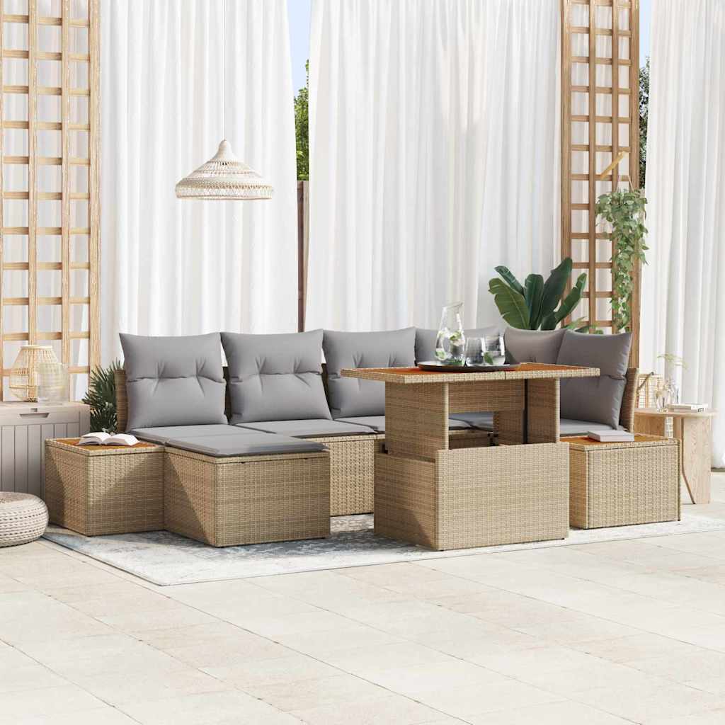 Garten Essgruppe mit Kissen 7 pcs Schwarz und Beige