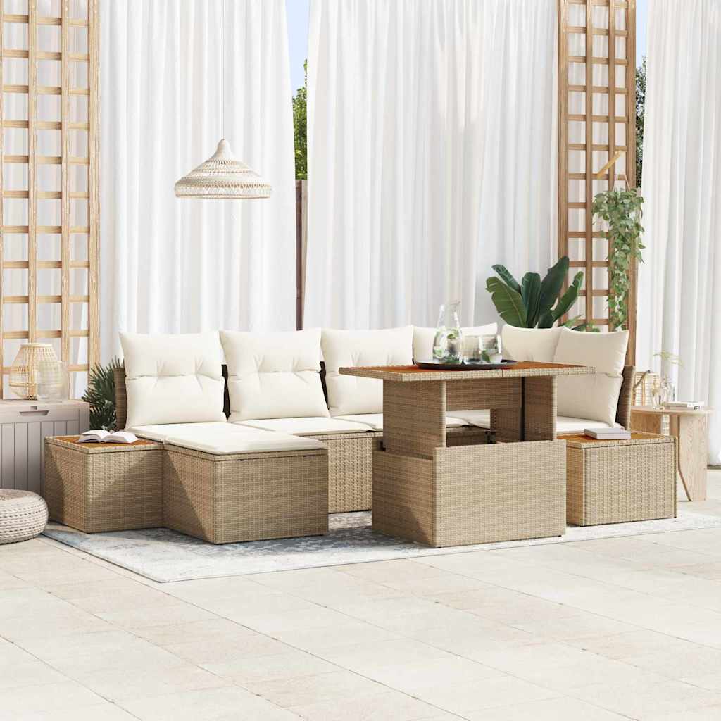 Garten Essgruppe mit Kissen 7 pcs Schwarz und Beige