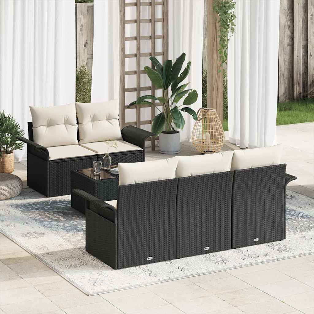 Garten-Sofa-Set mit Kissen mit Speicher 6 pcs Schwarz und Creme