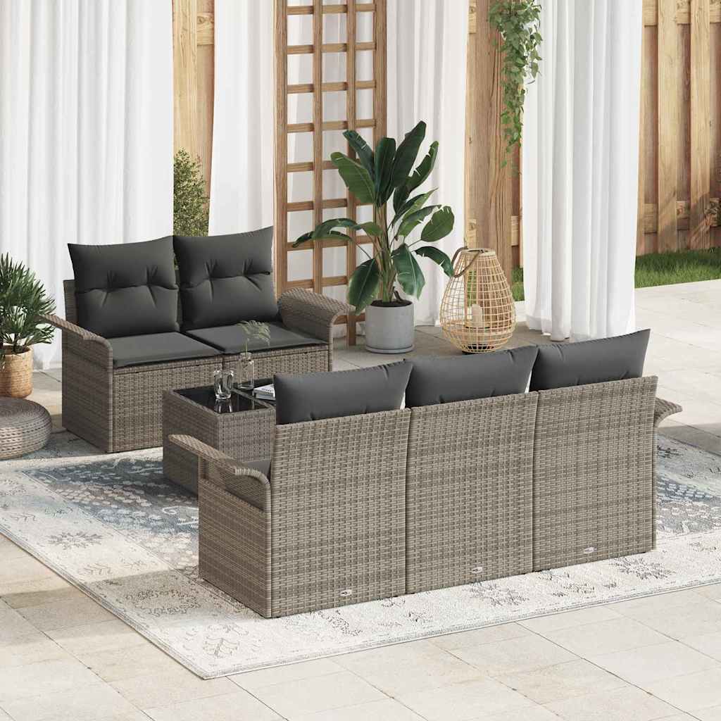 Garten-Sofa-Set mit Kissen mit Speicher 6 pcs Schwarz und Creme