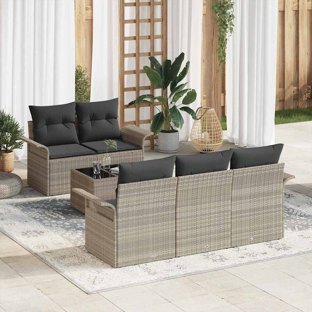 Garten-Sofa-Set mit Kissen mit Speicher 6 pcs Schwarz und Creme