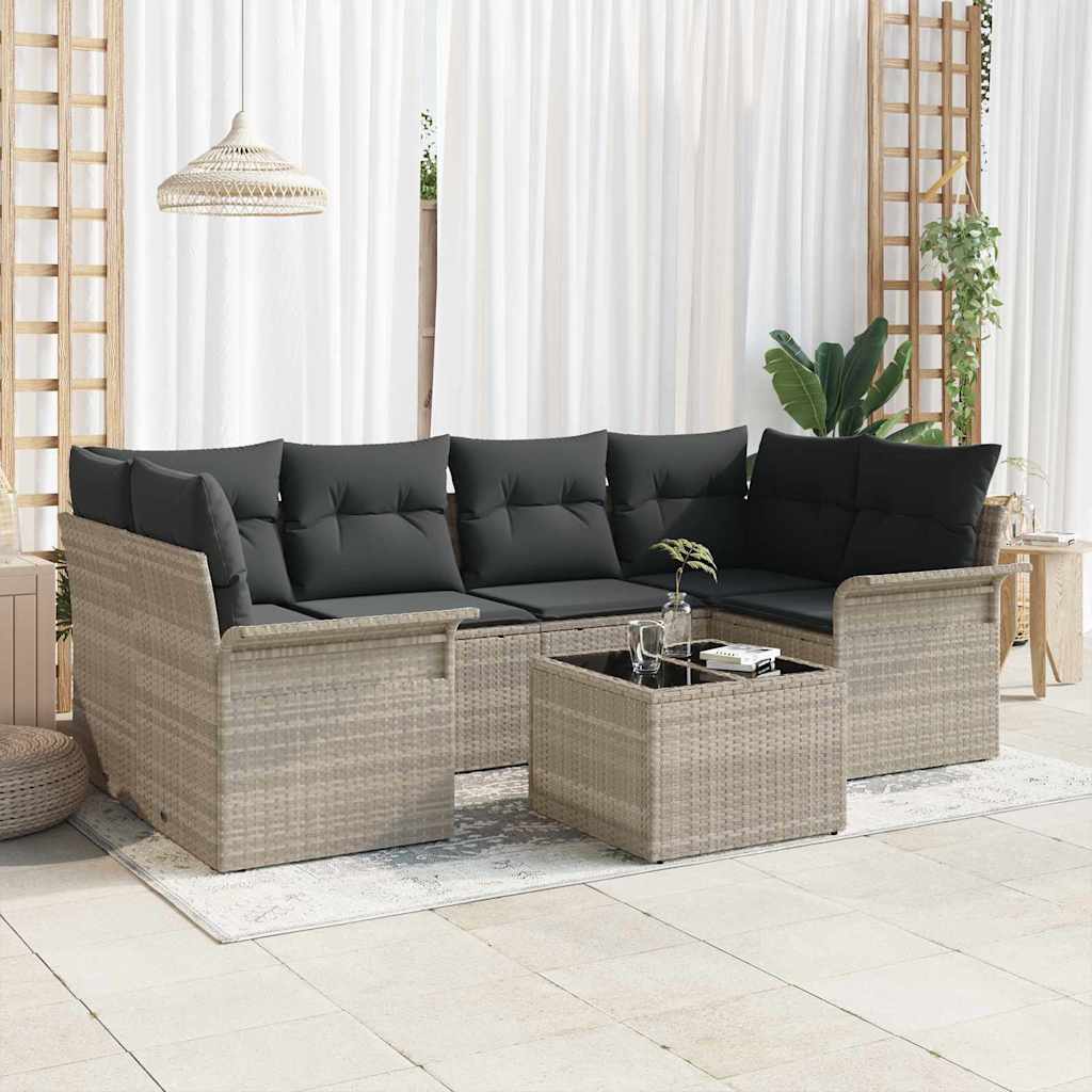 Garten-Sofa-Set mit Kissen mit Speicher 7 pcs Schwarz und Creme