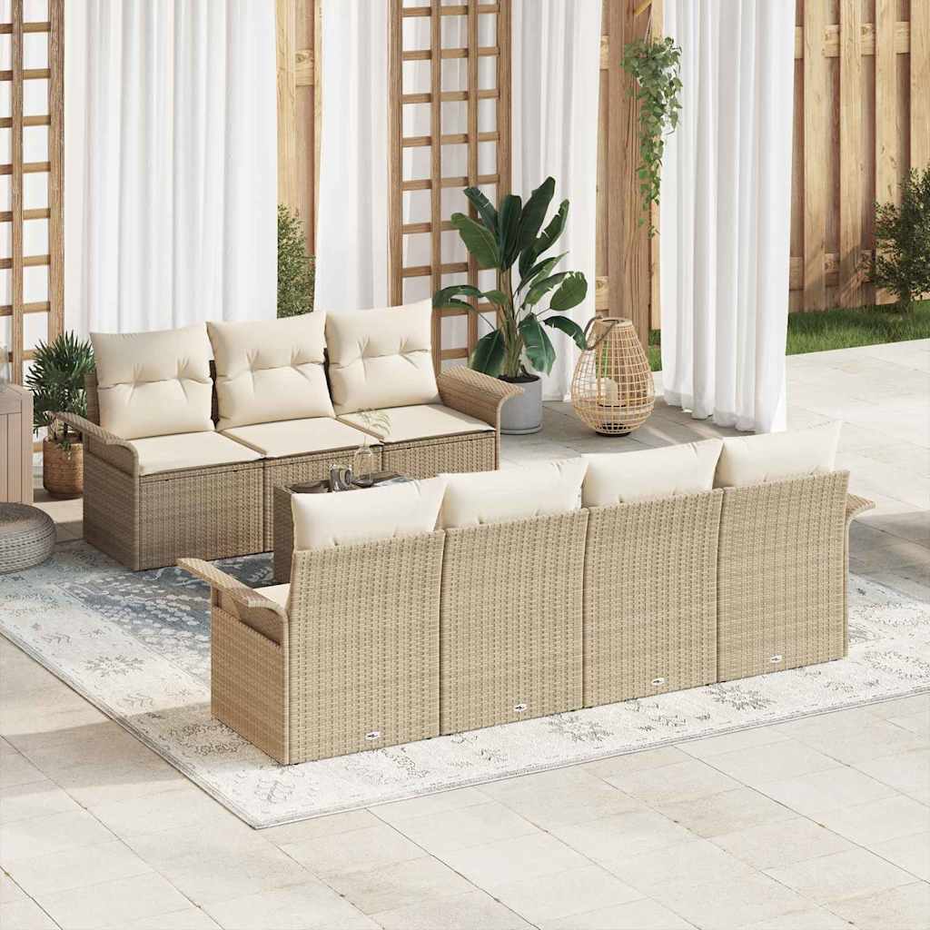 Gartensofa-set mit Kissen 8 pcs Schwarz und Creme Poly-Rattan
