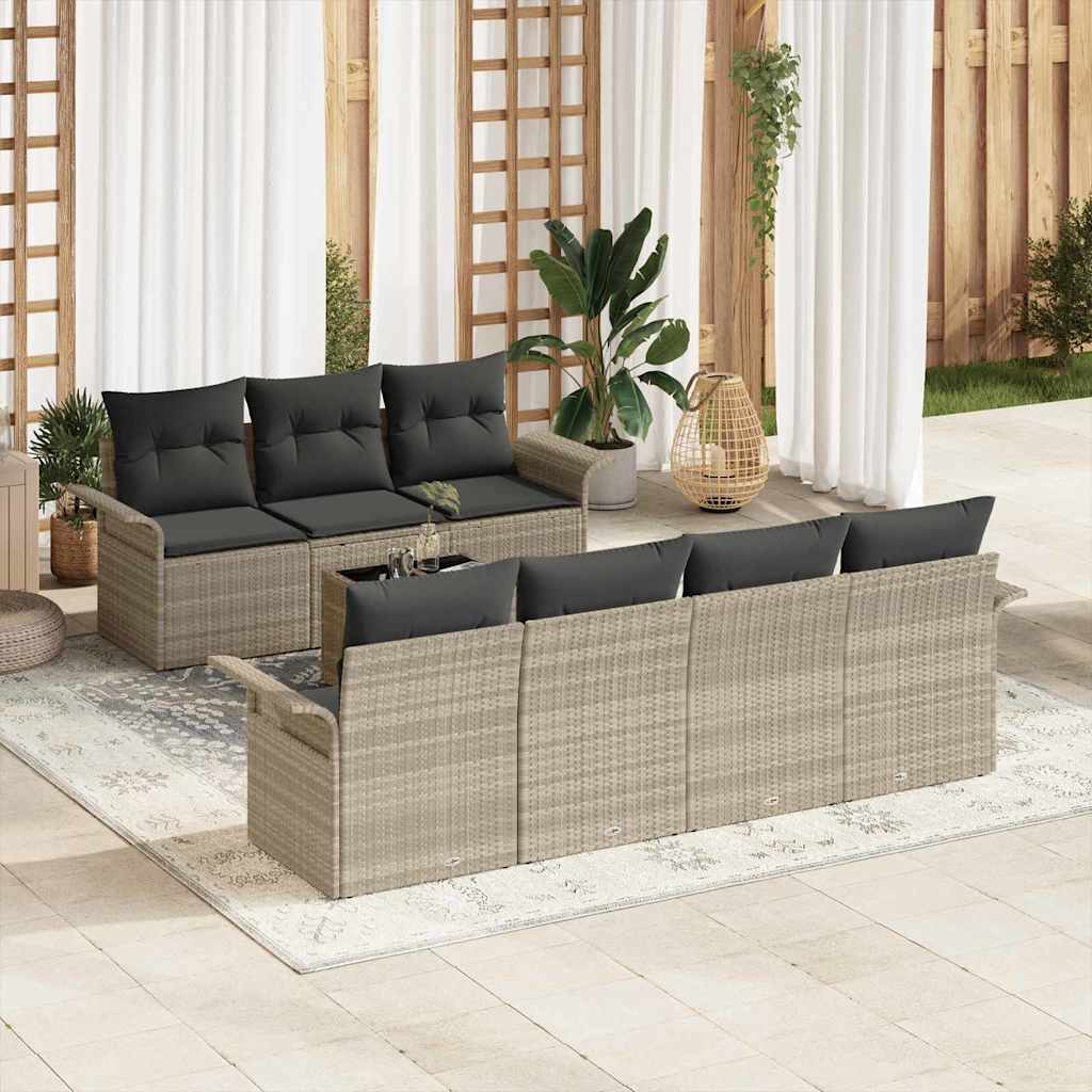 Gartensofa-set mit Kissen 8 pcs Schwarz und Creme Poly-Rattan