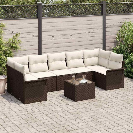 Gartensofa-set mit Kissen 8 pcs Schwarz und Creme Poly-Rattan