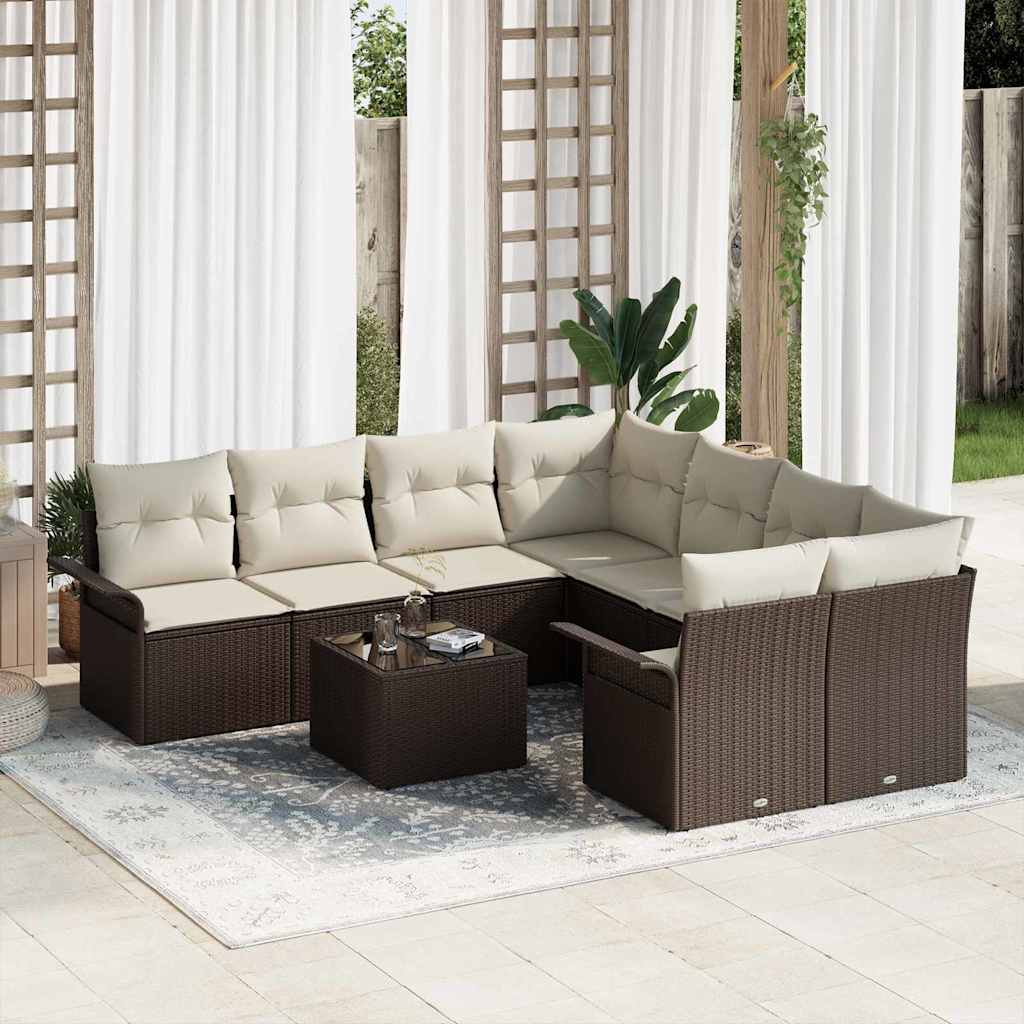 Garten-Sofa-Set mit Kissen mit Speicher 9 pcs Schwarz und Creme