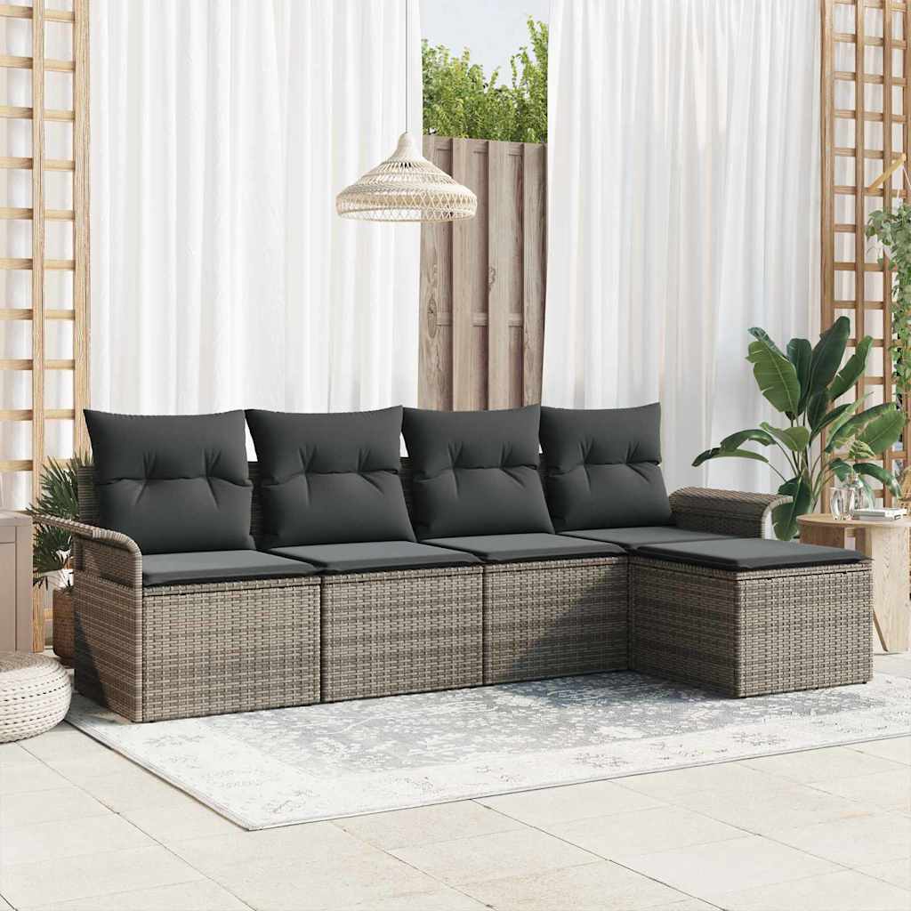 Gartensofa-set mit Kissen 5 pcs Schwarz Poly-Rattan