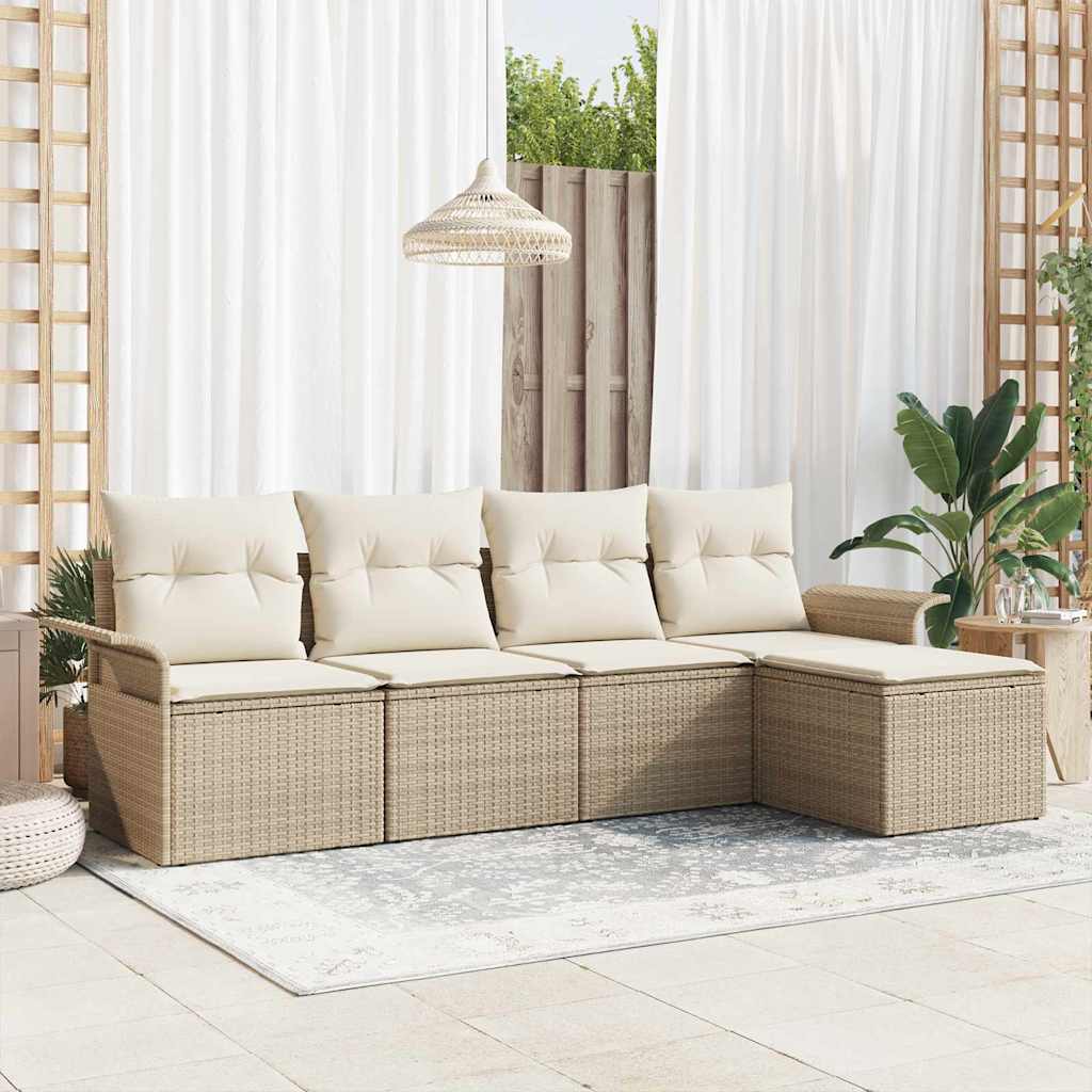 Gartensofa-set mit Kissen 5 pcs Schwarz Poly-Rattan