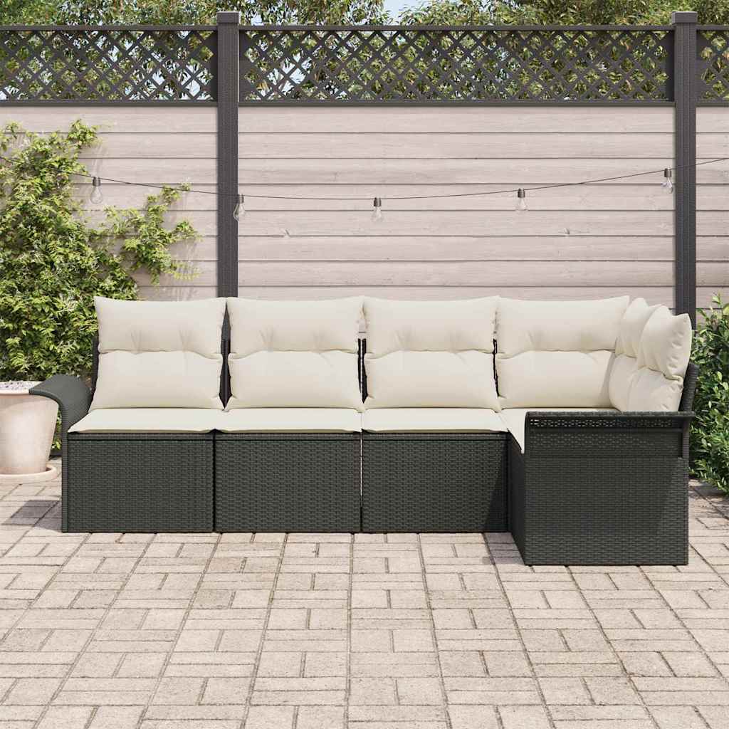 Gartensofa-set mit Speicher 5 pcs Schwarz Poly-Rattan