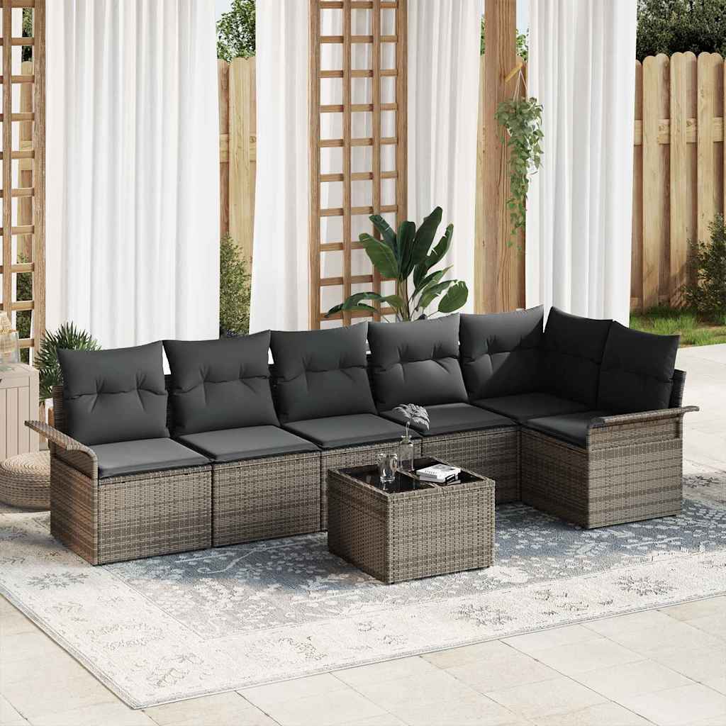 Garten-Sofa-Set mit Kissen 6 pcs Schwarz Poly Rattan