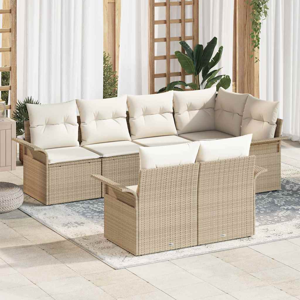 Garten-Sofa-Set mit Kissen 7 pcs Schwarz Poly Rattan