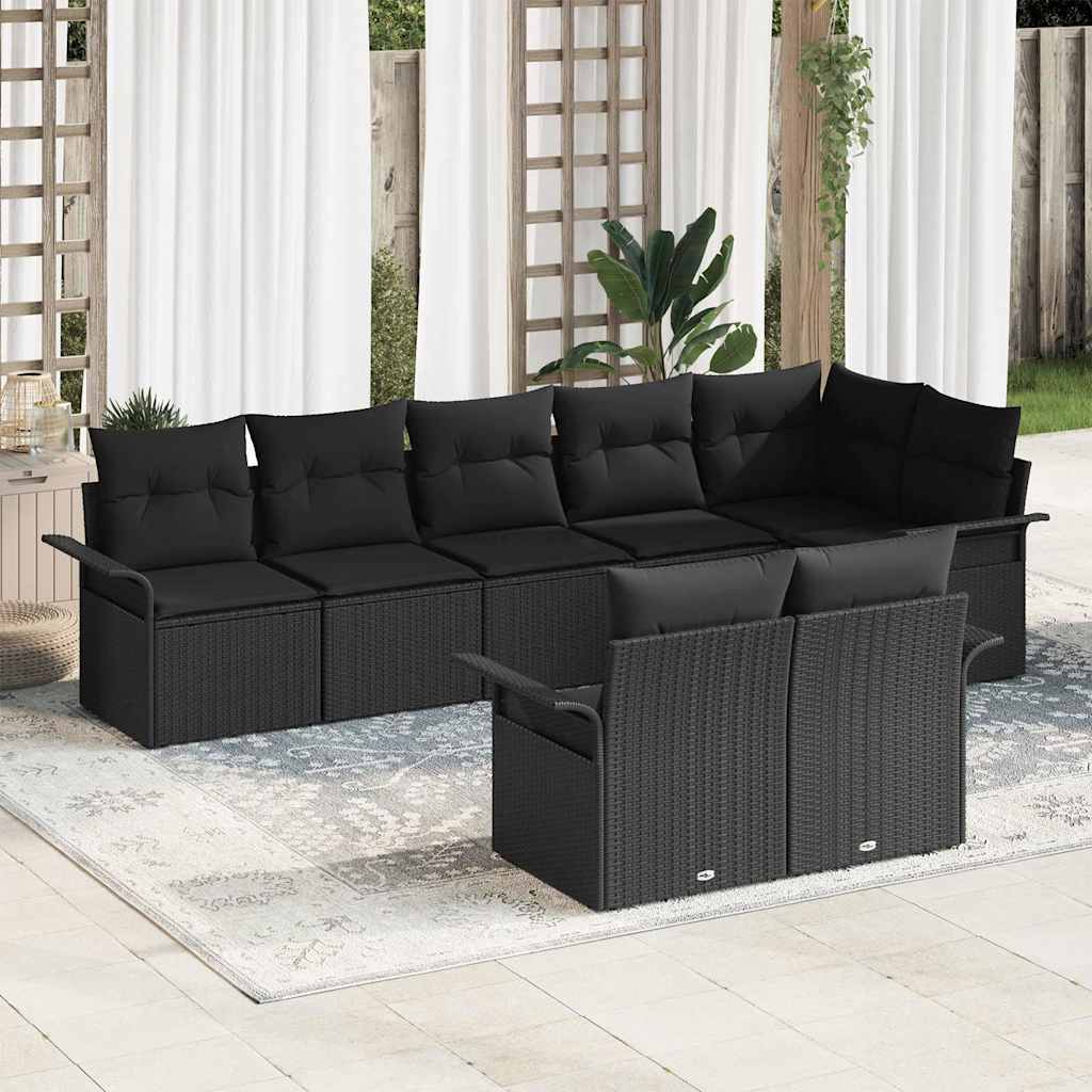 Gartensofa-set mit Speicher 8 pcs Schwarz Poly-Rattan